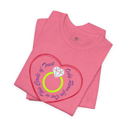 Pink t-shirt with a graphic design on a white background