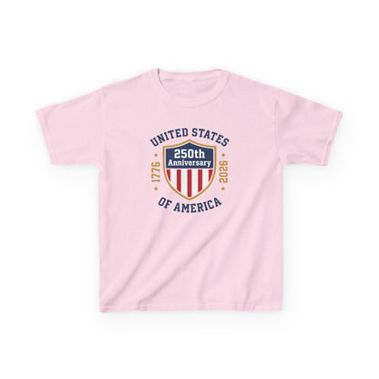 Pink t-shirt with 250th Anniversary of the United States design on a white background
