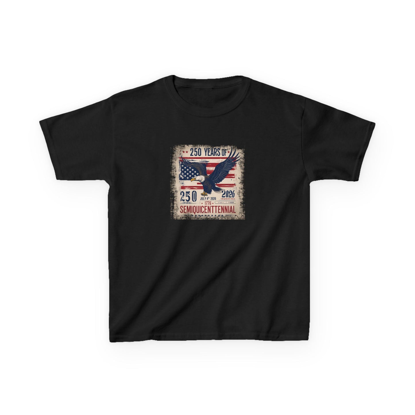Black t-shirt with American flag and eagle design on a white background