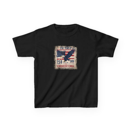 Black t-shirt with American flag and eagle design on a white background