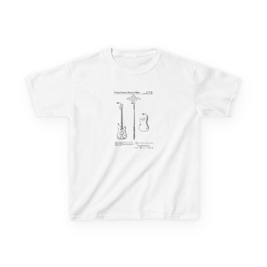 White t-shirt with black geometric designs on a white background