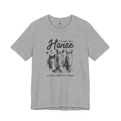 Gray t-shirt with horse graphic and text 