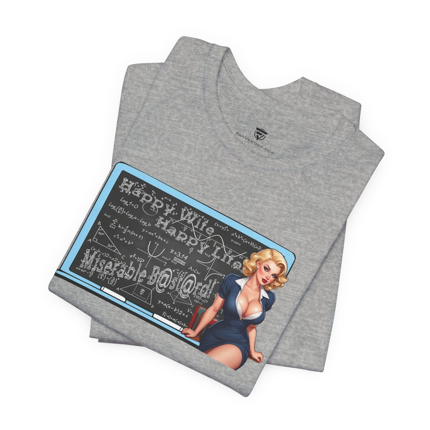 Gray t-shirt with a graphic design on a white background
