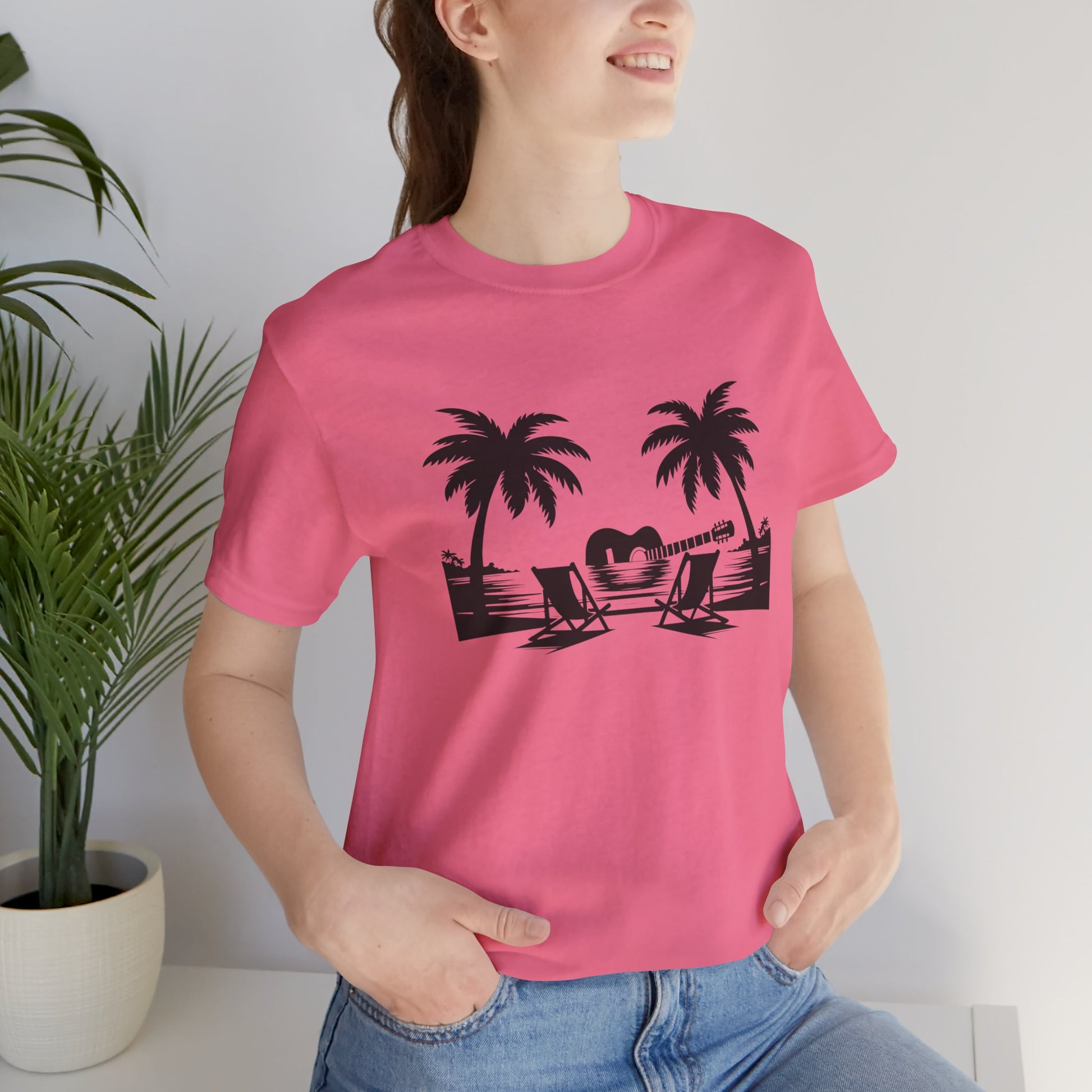 Unisex T-Shirt Guitar Music Beach Pink