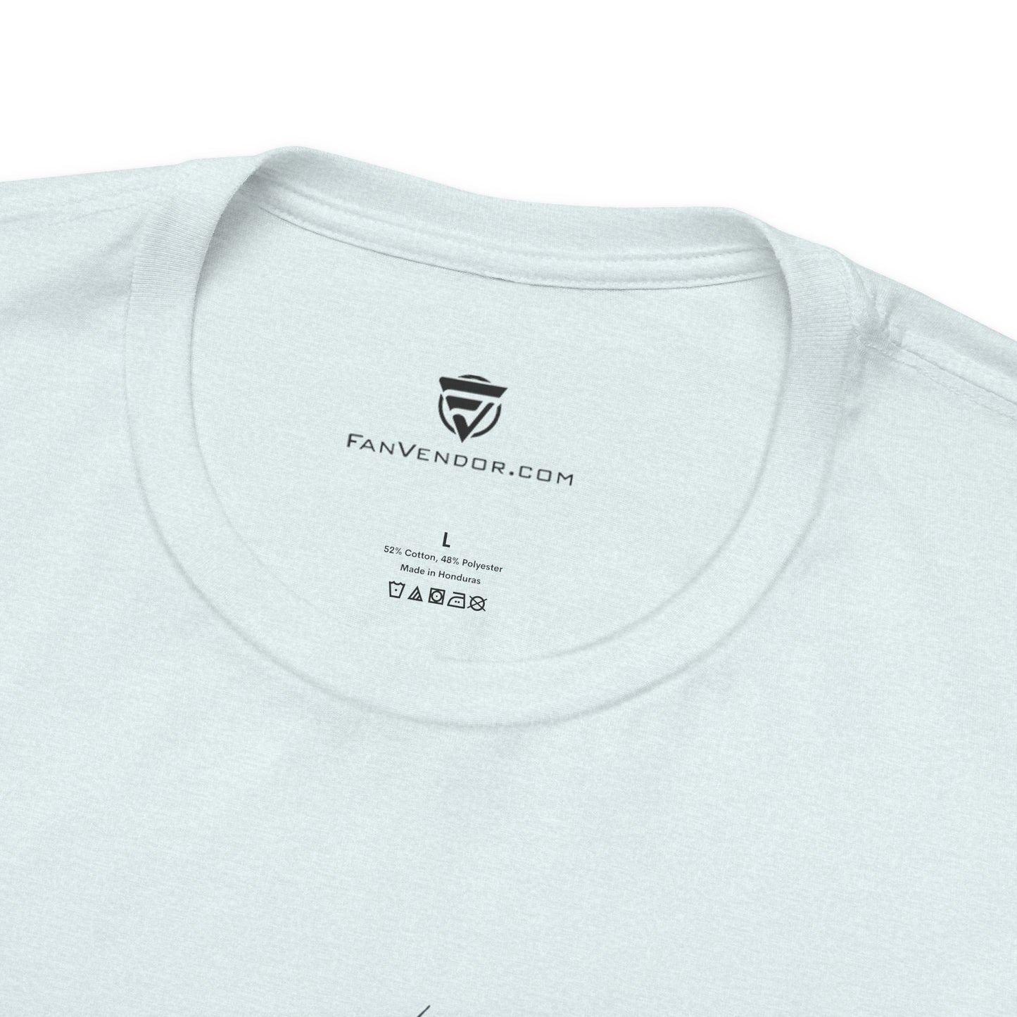 White t-shirt with 'Fanvedoor.com' logo and text on the collar.
