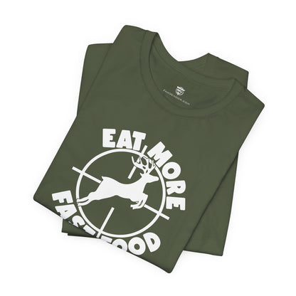 Green t-shirt with white graphic and text on a white background