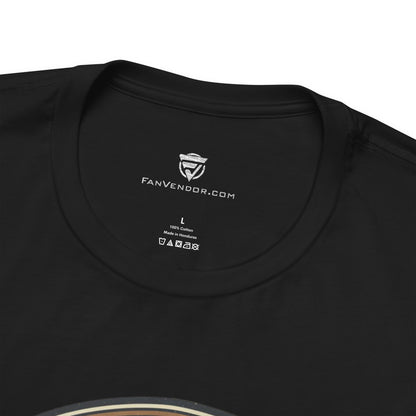 Black t-shirt with 'FanVendor.com' logo and text on the collar.