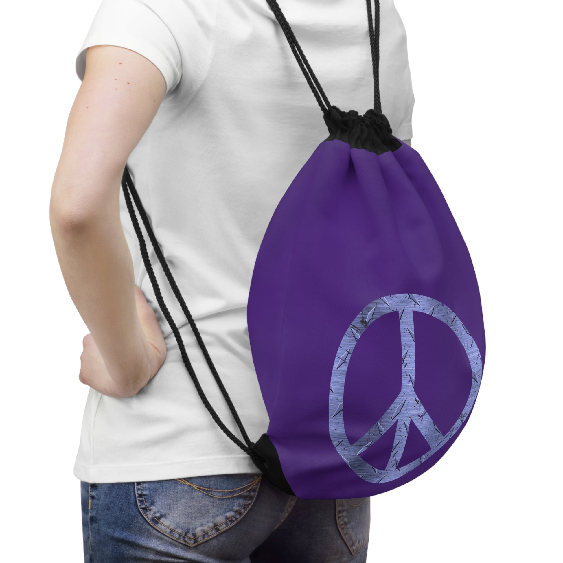 Cool Athletic Drawstring Bag Peace Sign Blue