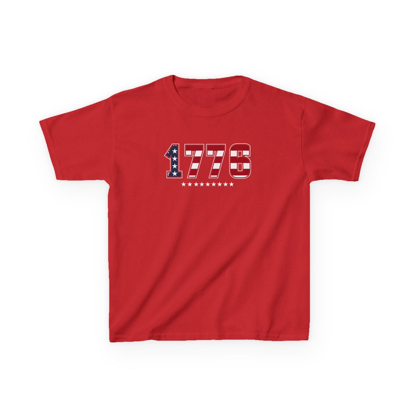 Red t-shirt with '1776' printed on a white background