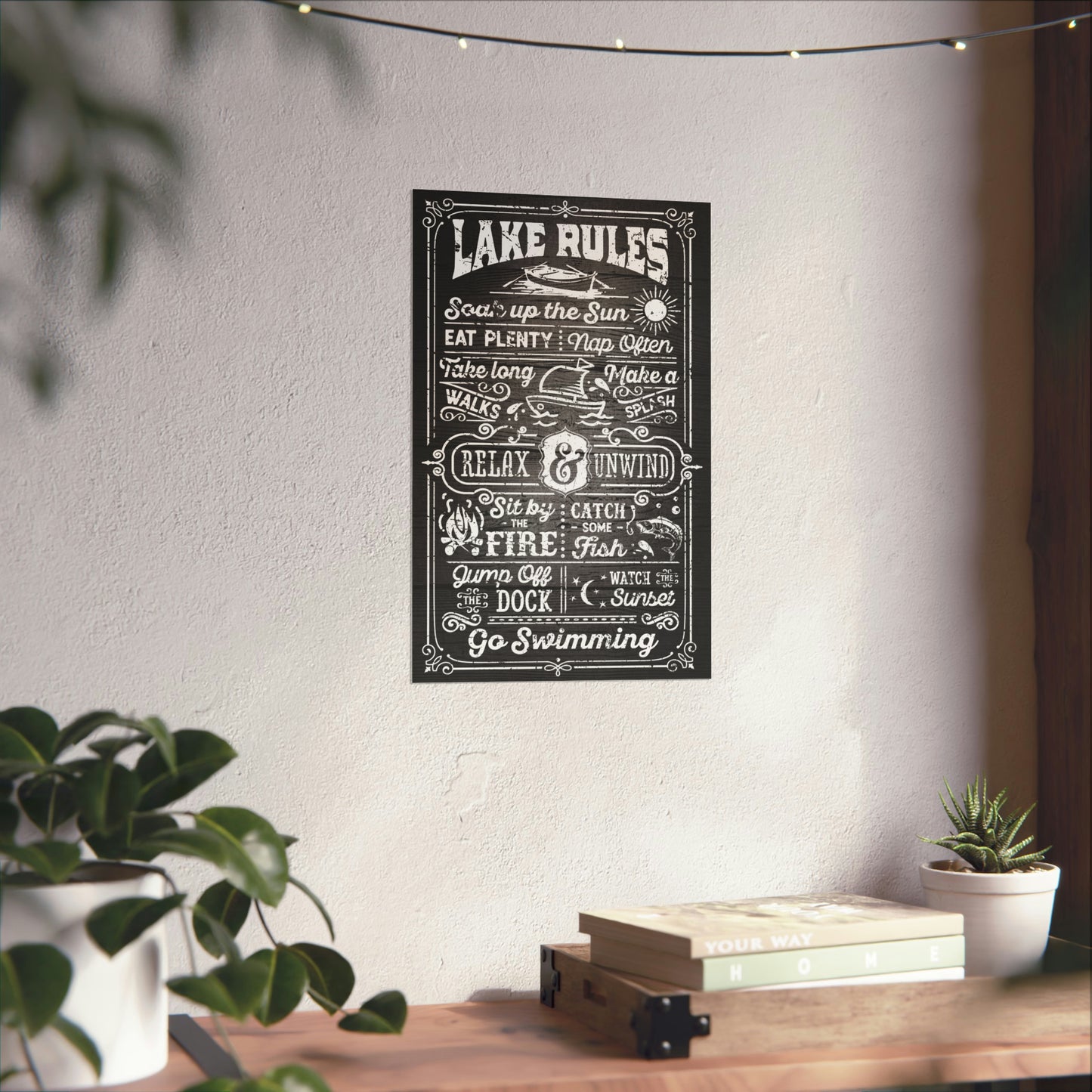 Cool Funny Poster Lake Boat Swimming 