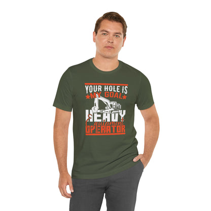 Man wearing a green t-shirt with a graphic and text on a white background
