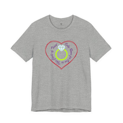 Gray t-shirt with a heart-shaped ring graphic on a white background