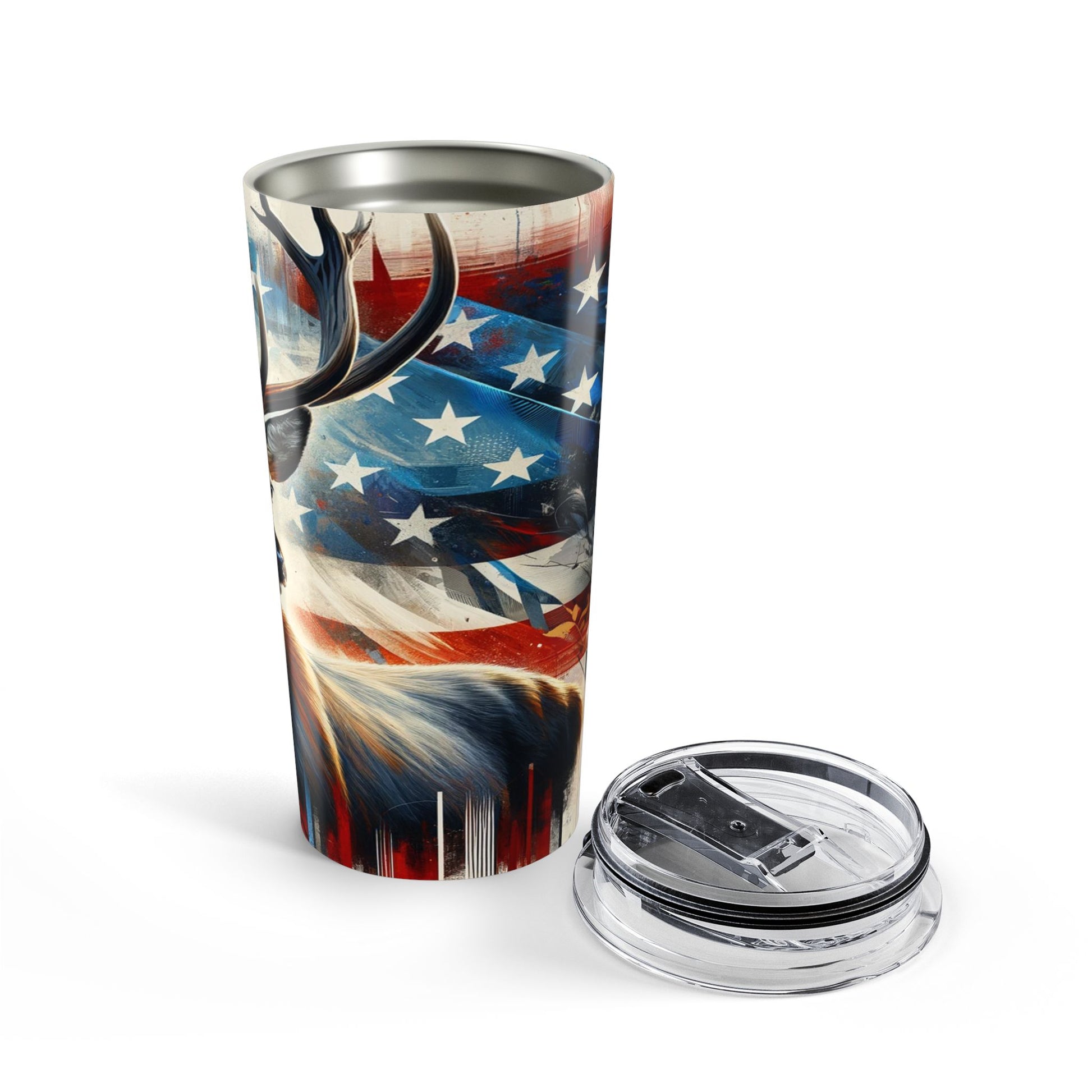 Tumbler with American flag design on a white background
