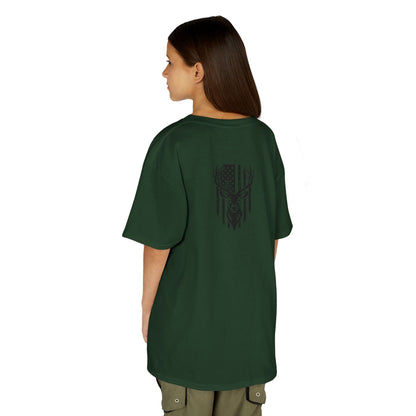 Person wearing a green t-shirt on a white background