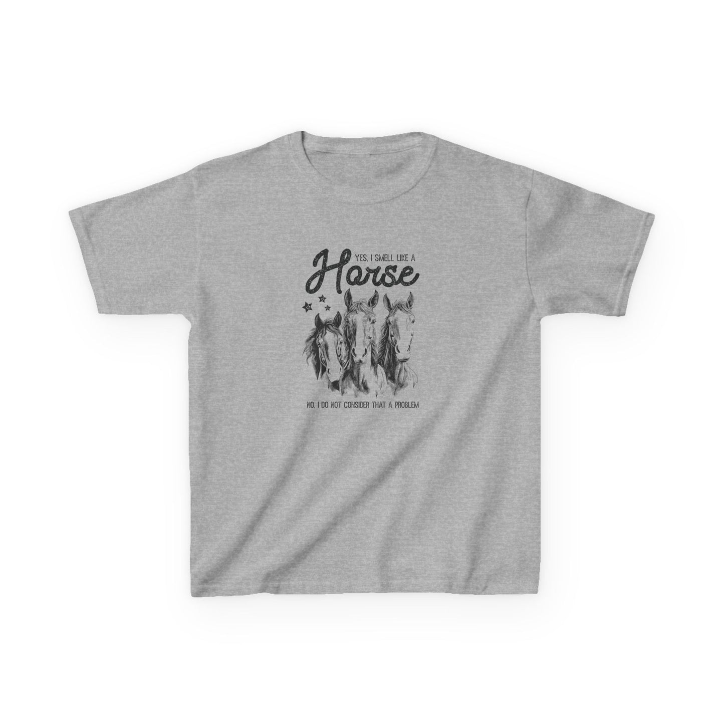 Gray t-shirt with a horse emblem on a white background
