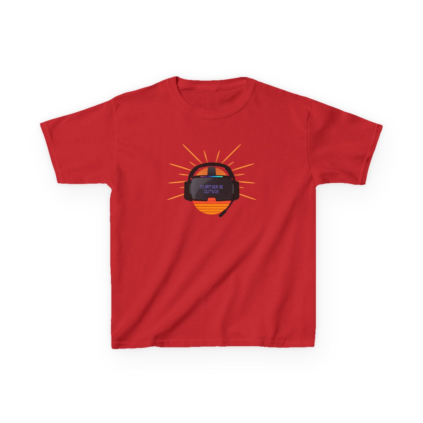 Red t-shirt with a graphic design on a white background