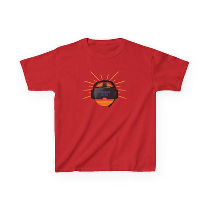 Red t-shirt with a graphic design on a white background