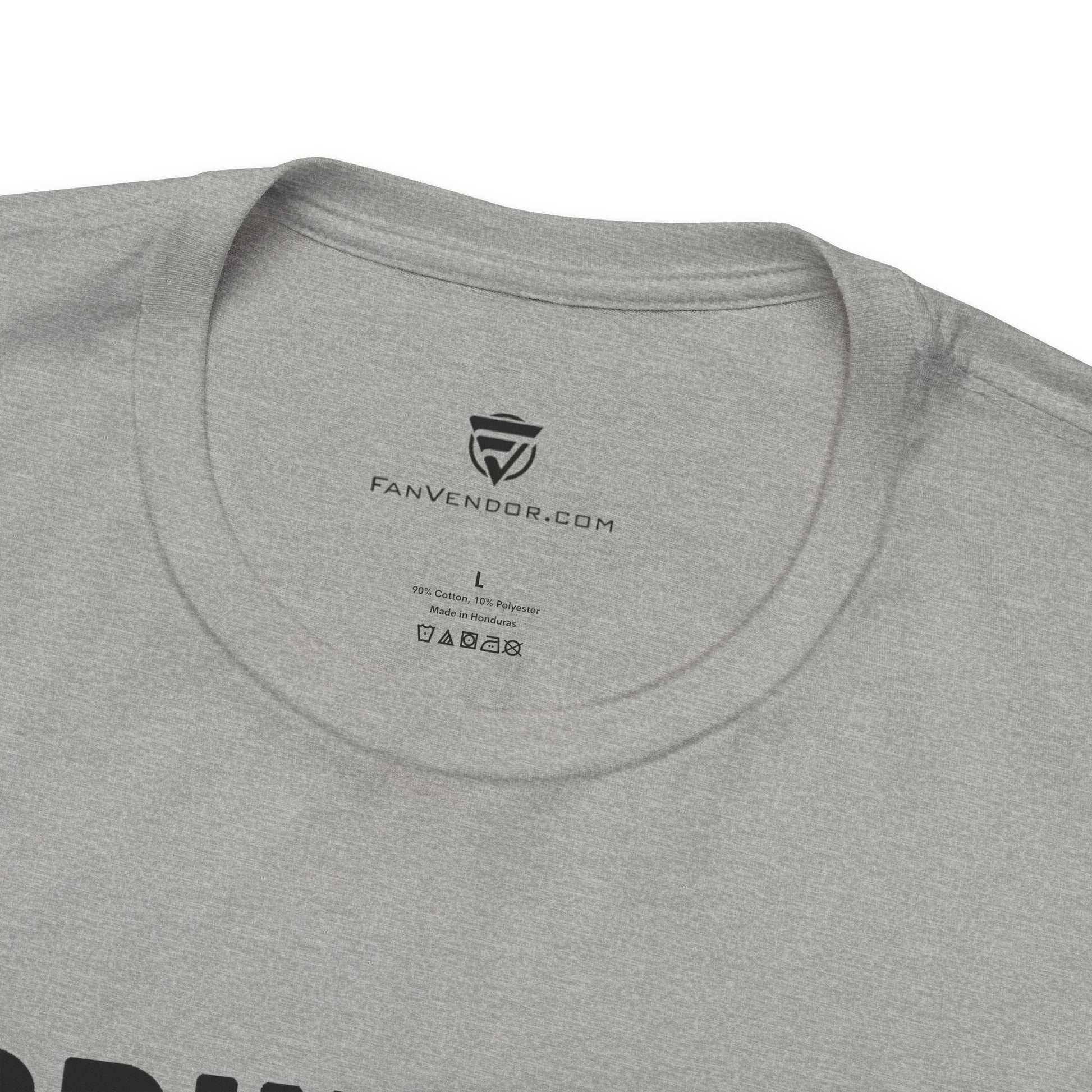 Gray t-shirt with 'FanVendor.com' logo and text on the collar area.