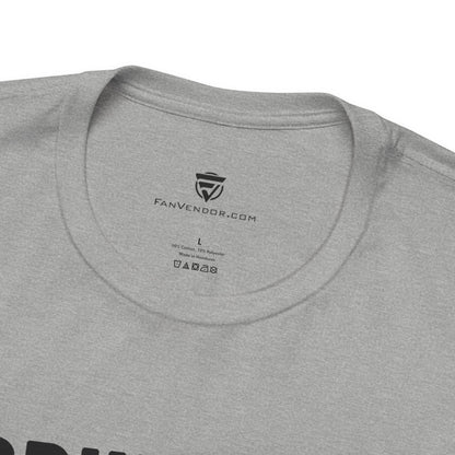 Gray t-shirt with 'FanVendor.com' logo and text on the collar area.