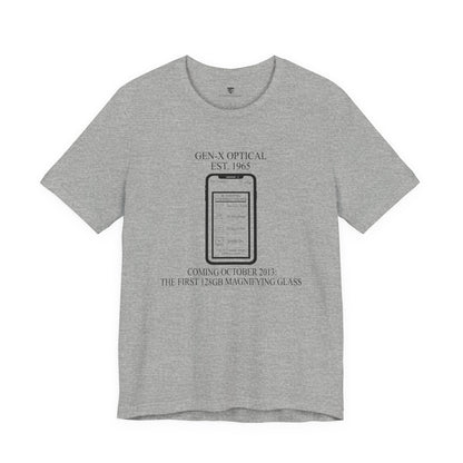 Gray t-shirt with text and graphic on a white background