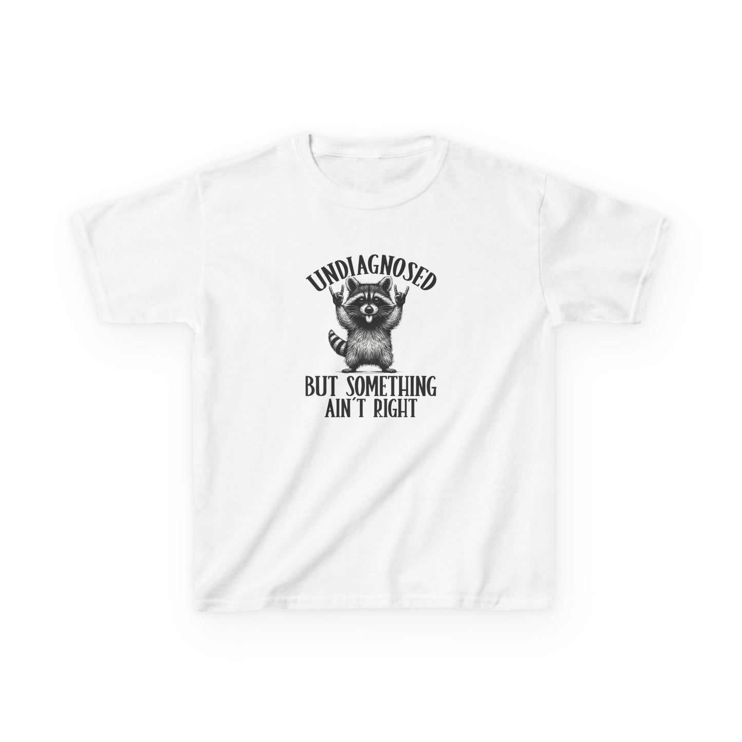 White t-shirt with a funny racoon on a white background