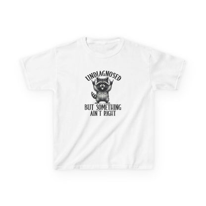 White t-shirt with a funny racoon on a white background