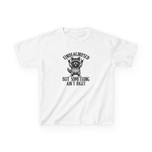 White t-shirt with a funny racoon on a white background