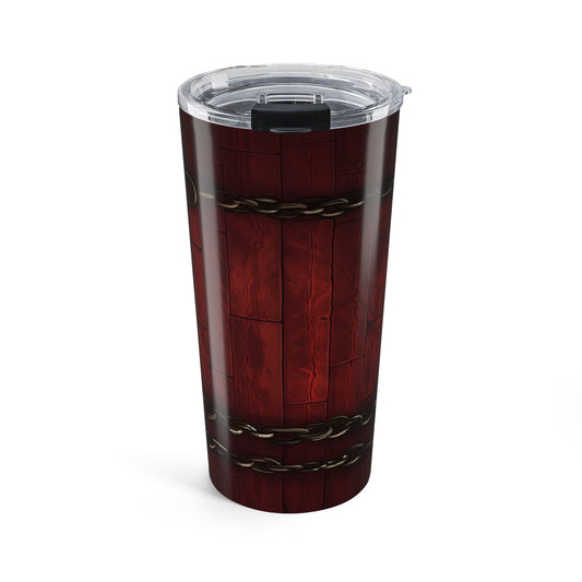 Tumbler with wooden design and clear lid on a white background