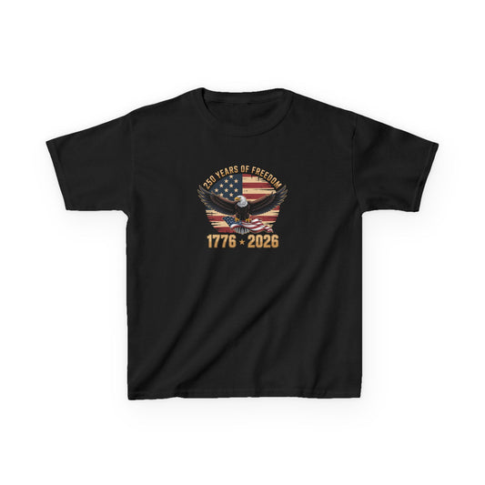 Black t-shirt with American flag and eagle design on a white background