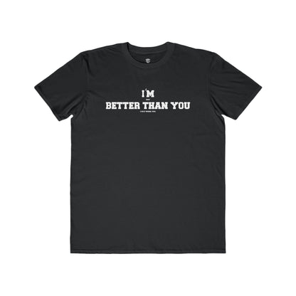 Black t-shirt with text on a white background