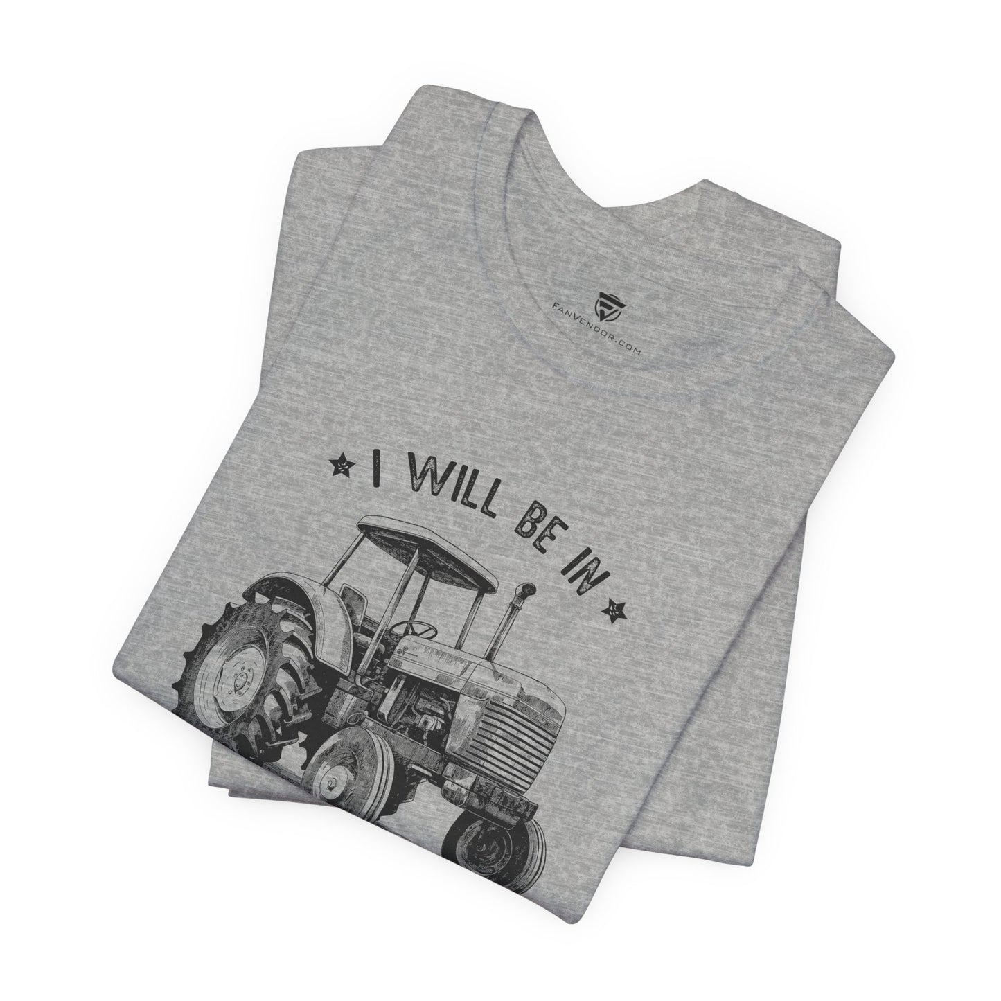 Gray t-shirt with tractor graphic and text 