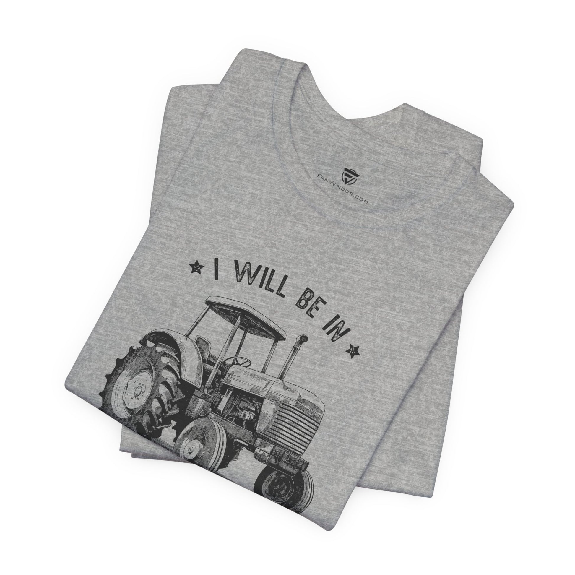 Gray t-shirt with tractor graphic and text 