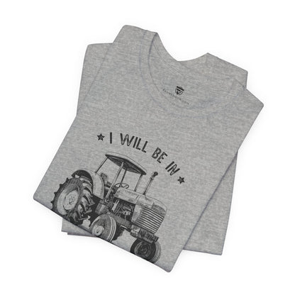 Gray t-shirt with tractor graphic and text 