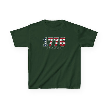 Green t-shirt with '1776' design on a white background