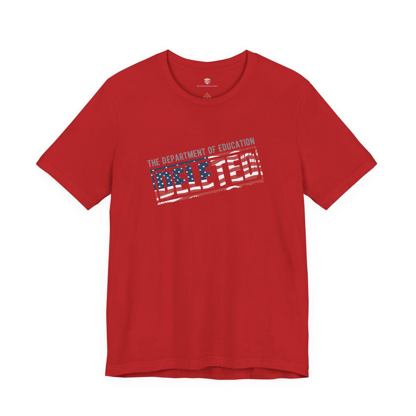 Red t-shirt with 'The Department of Education' text on a white background