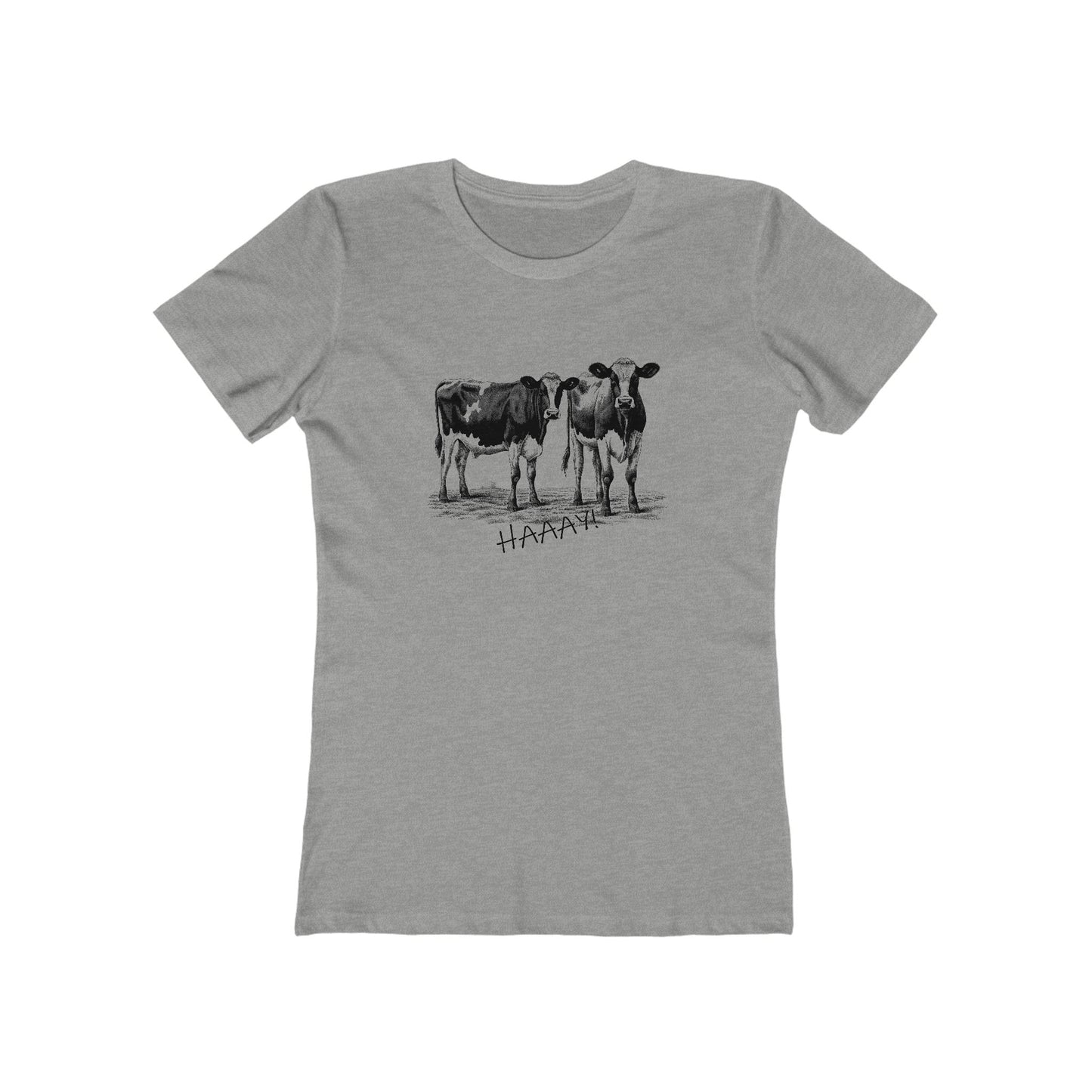 Gray t-shirt with black cow illustration and 'HARV' text on a white background
