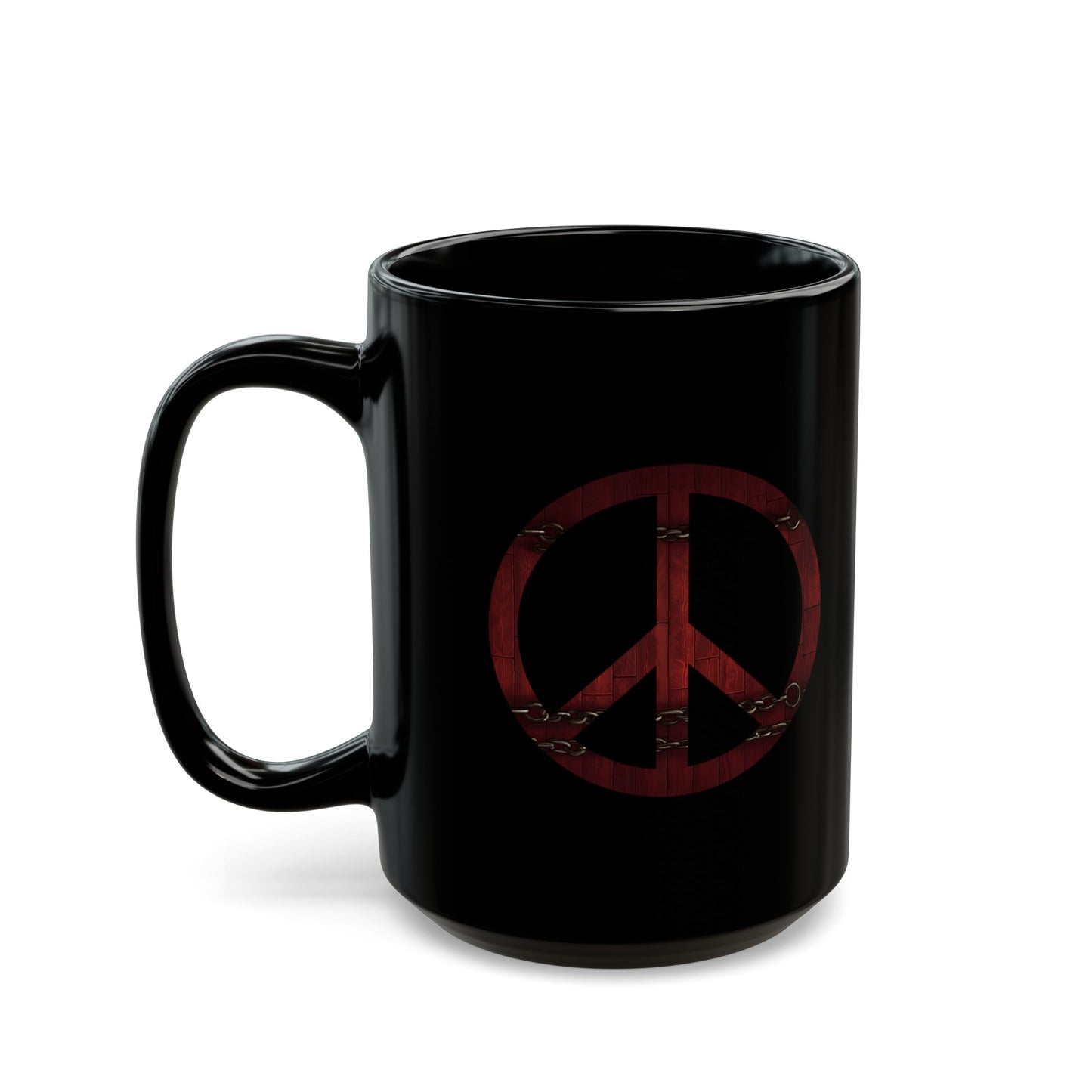 15oz Black Coffee Mug - Chest Wood Peace Sign