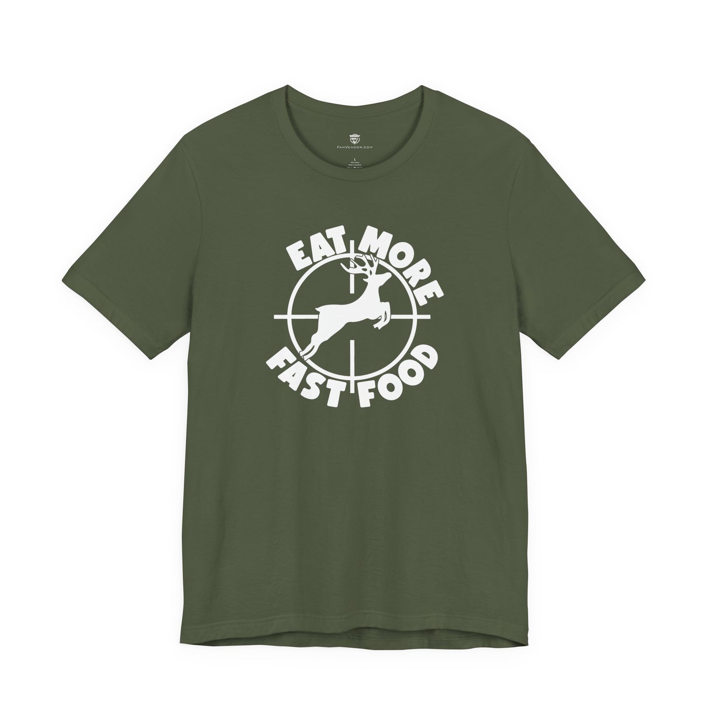 Black t-shirt with graphic on a white background
