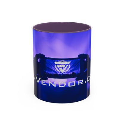 Blue cylindrical container with a logo and text on a white background