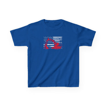 Blue t-shirt with a graphic design on a white background