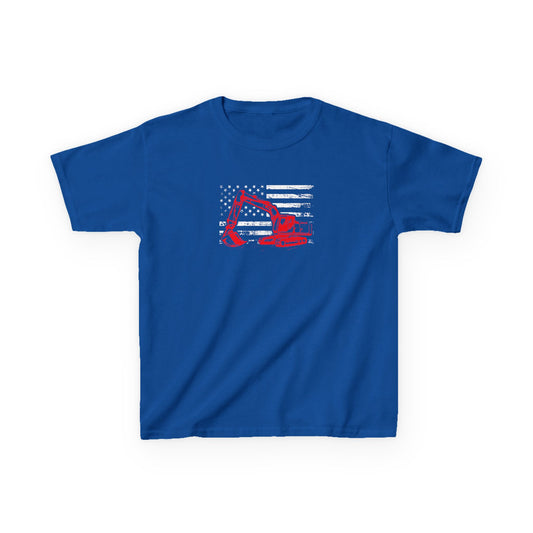 Blue t-shirt with a graphic design on a white background