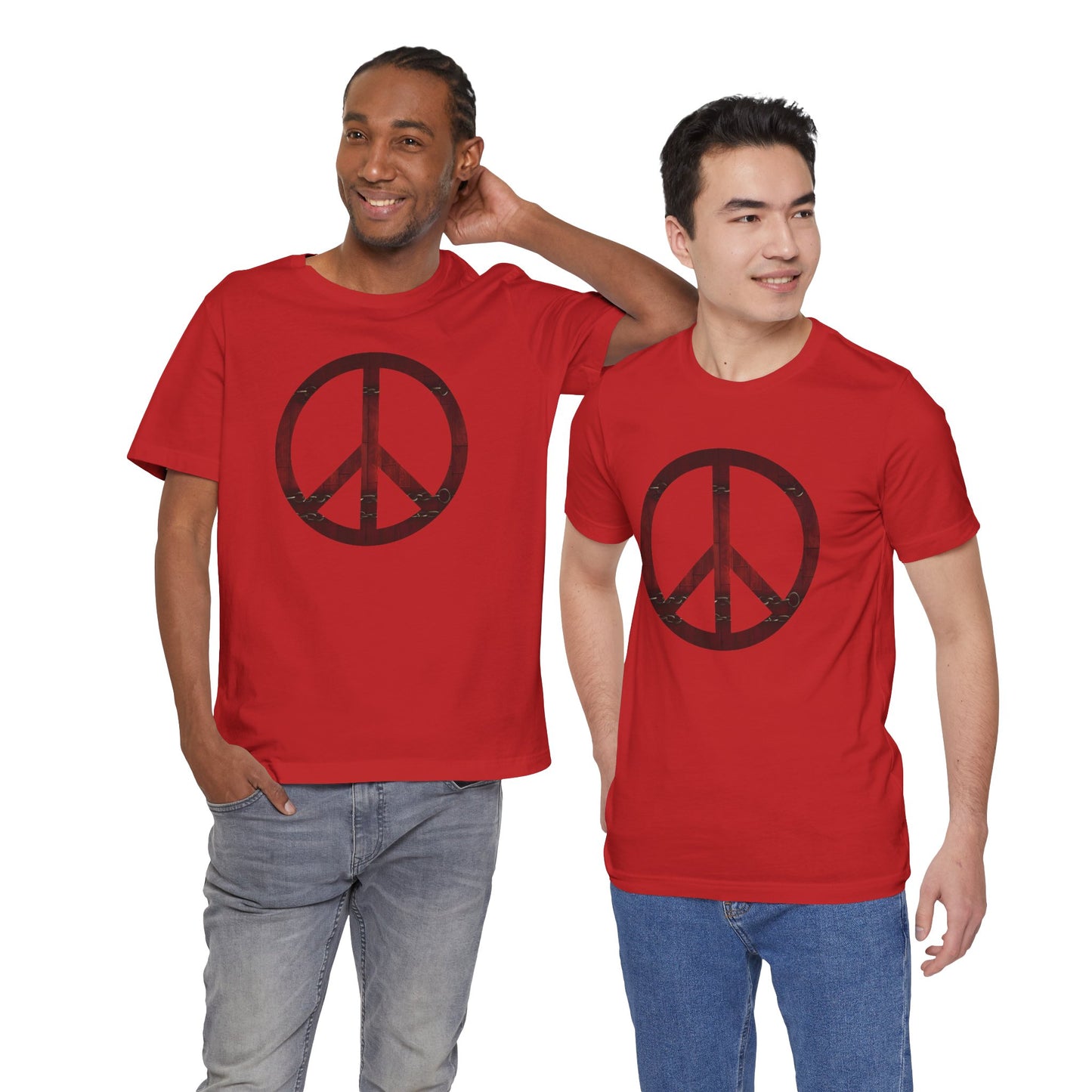 Unisex T-Shirt Chest Wood Peace Sign Red