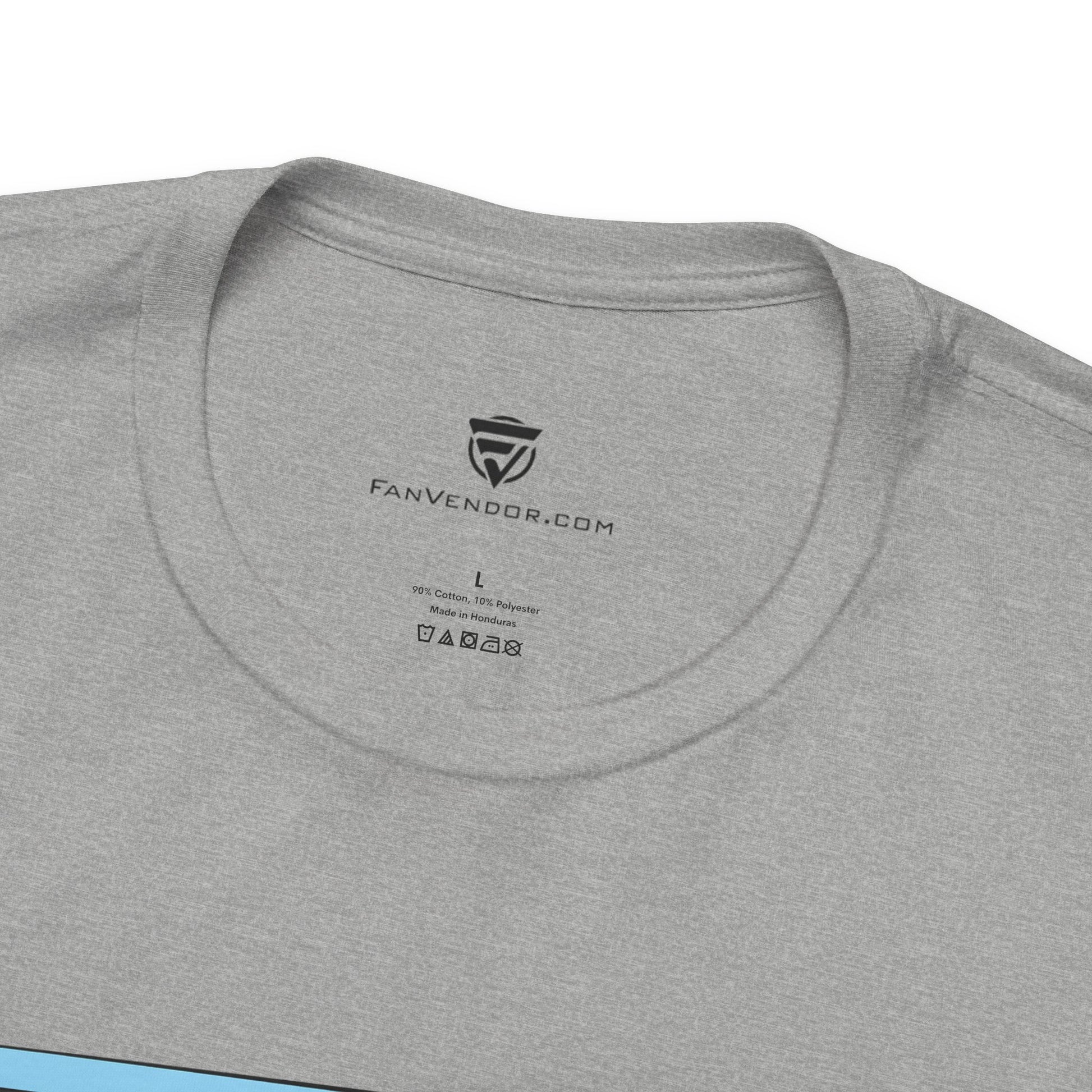 Gray t-shirt with 'FanVendor.com' logo and text on the collar.