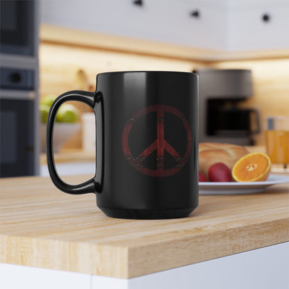 15oz Black Coffee Mug - Chest Wood Peace Sign