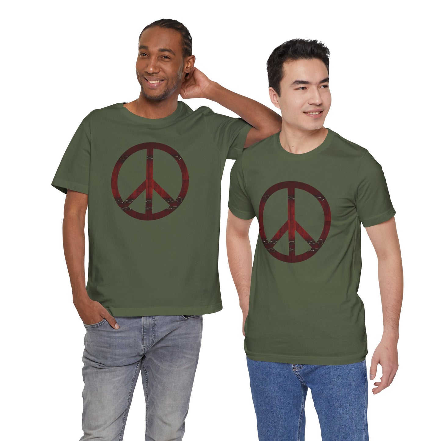 Unisex T-Shirt Chest Wood Peace Sign Military Green