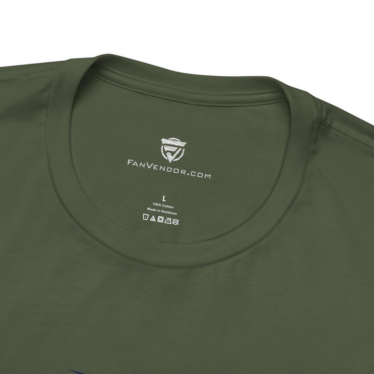 Green t-shirt with 'FanVendor.com' logo and text on a white background