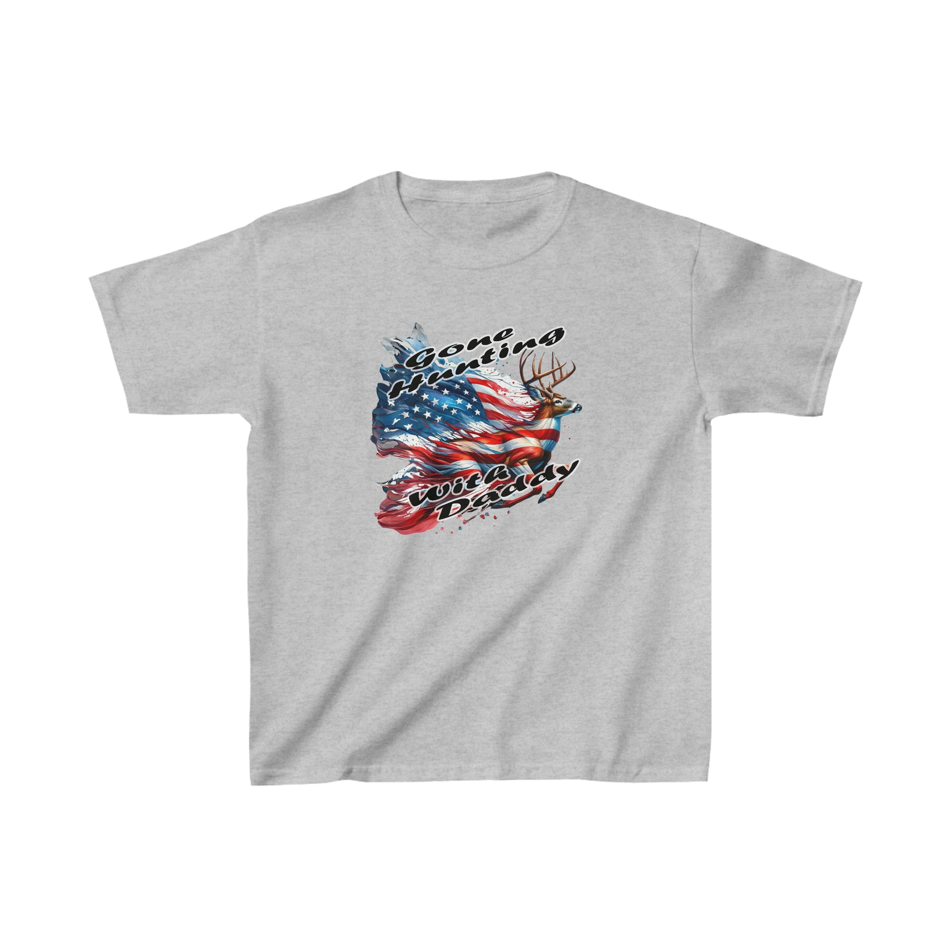 Kids Unisex T-Shirt Patriotic Hunting Deer Grey