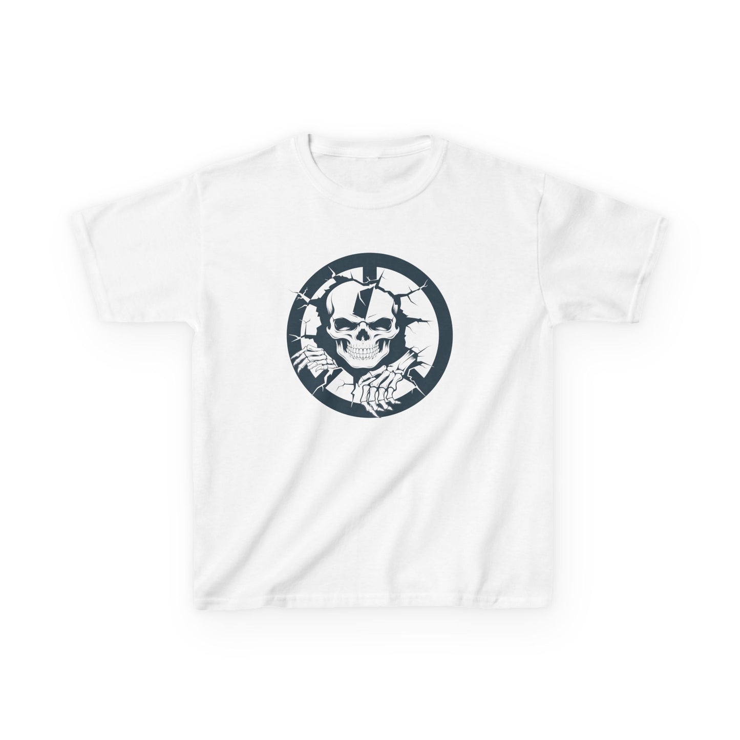 White t-shirt with a design on a white background