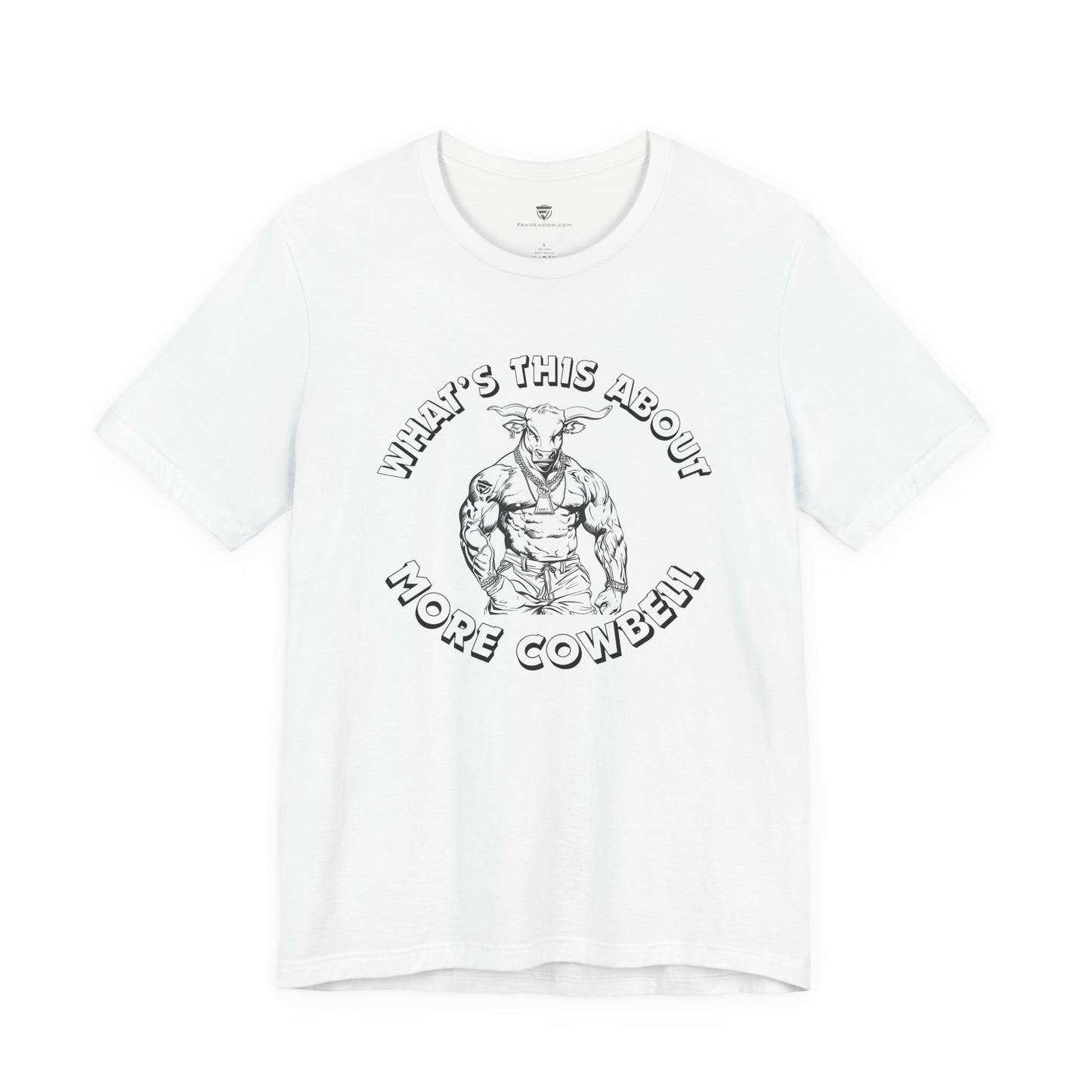 White t-shirt with graphic design and text on a white background