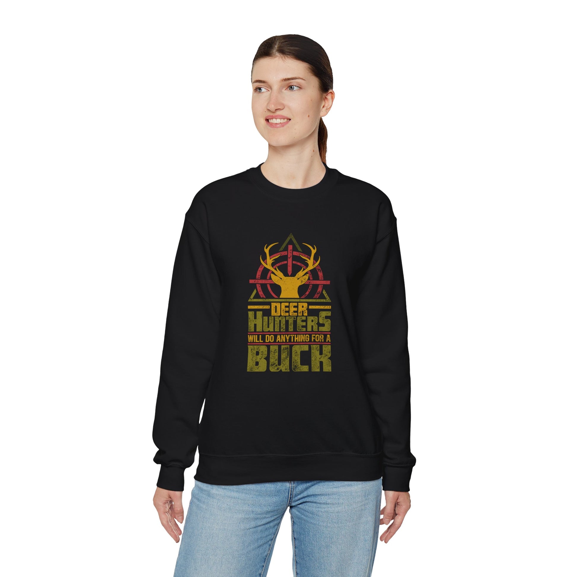 Unisex Funny Sweatshirt Deer Hunter  Black